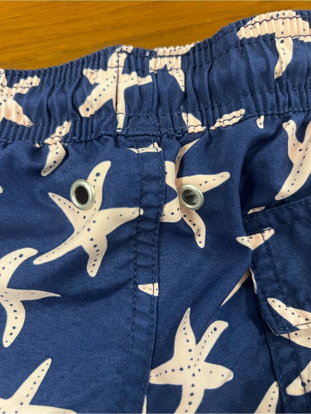 Tom & Teddy Boys Swim Trunks Size 7/8 Navy Blue Light Pink Starfish Mesh Lining